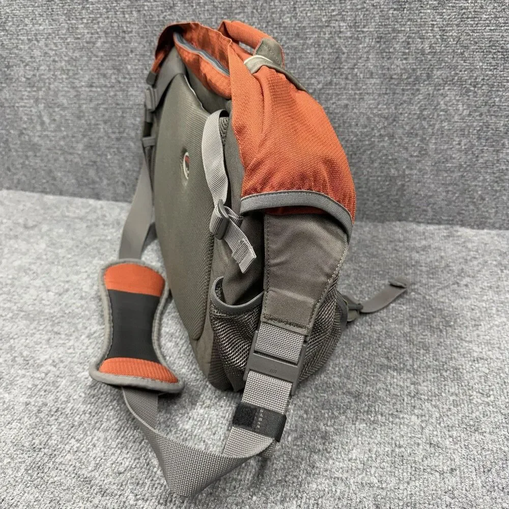 E1 OSPREY Elroy Messenger Bag Cargo Pockets Sipper Side Laptop Burnt Orange Gray